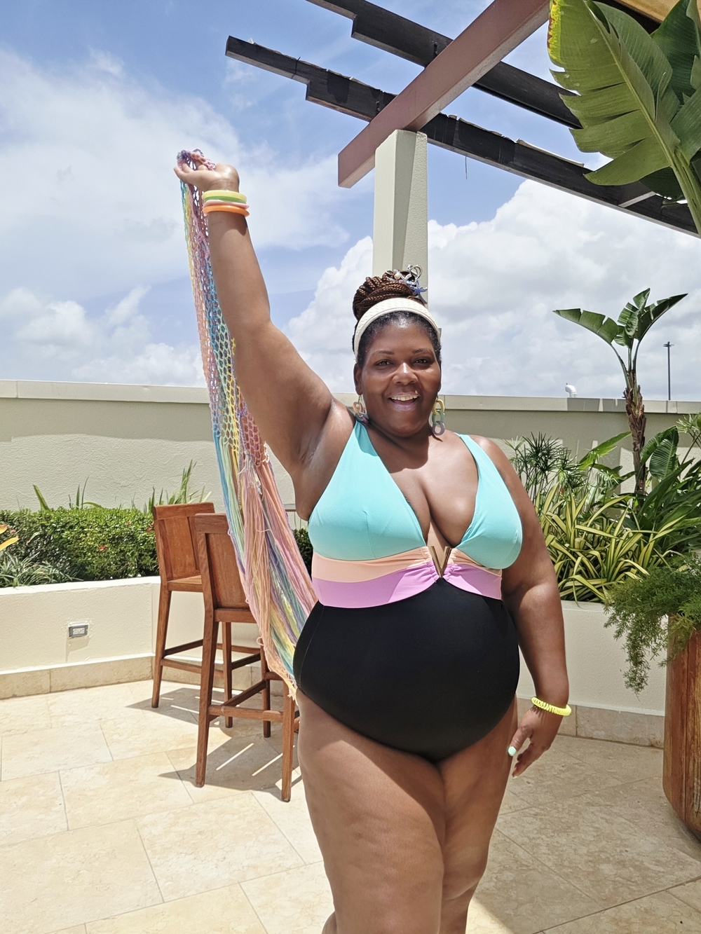 Women’s Plus One-Piece Colorblock Swimsuit - Aqua, Pink & Black